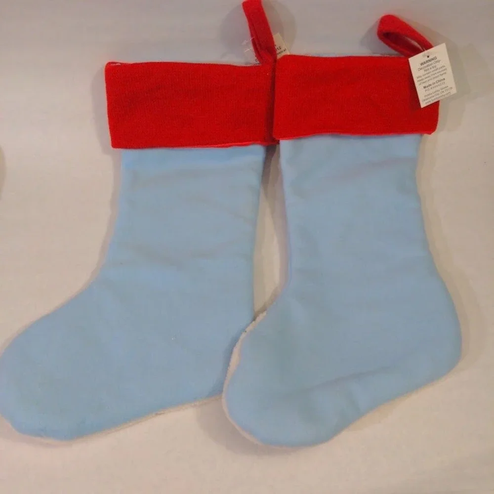 Hobby Lobby Set of 2 Penguin Christmas Stockings Blue Red Whimsical 2012 NWT